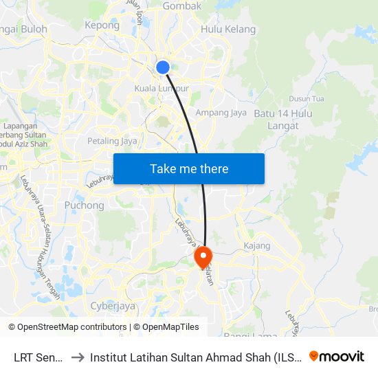 LRT Sentul to Institut Latihan Sultan Ahmad Shah (ILSAS) map