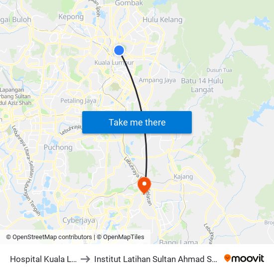 Hospital Kuala Lumpur to Institut Latihan Sultan Ahmad Shah (ILSAS) map
