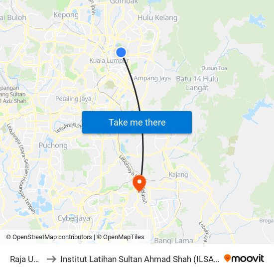 Raja Uda to Institut Latihan Sultan Ahmad Shah (ILSAS) map