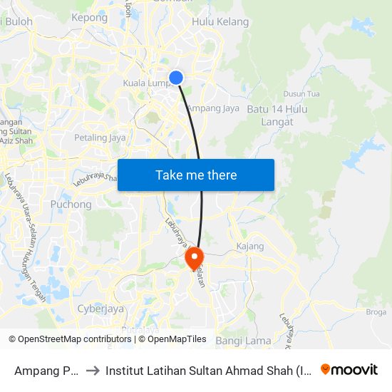 Ampang Park to Institut Latihan Sultan Ahmad Shah (ILSAS) map