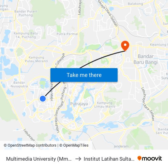 Multimedia University (Mmu), Entrance B (Opp) (Sp340) to Institut Latihan Sultan Ahmad Shah (ILSAS) map