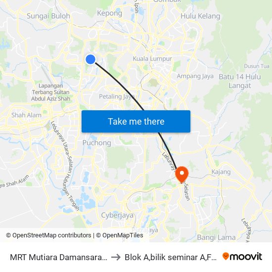 MRT Mutiara Damansara, Pintu B (Pj809) to Blok A,bilik seminar A,Fakulti Pertanian. map