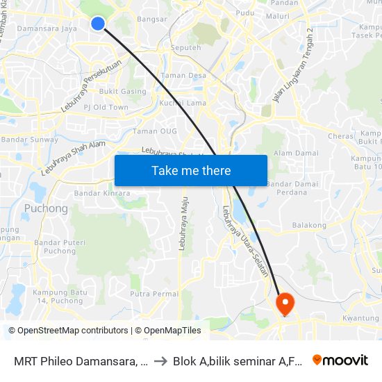 MRT Phileo Damansara, Pintu A (Pj823) to Blok A,bilik seminar A,Fakulti Pertanian. map