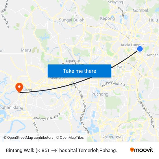 Bintang Walk (Kl85) to hospital Temerloh,Pahang. map
