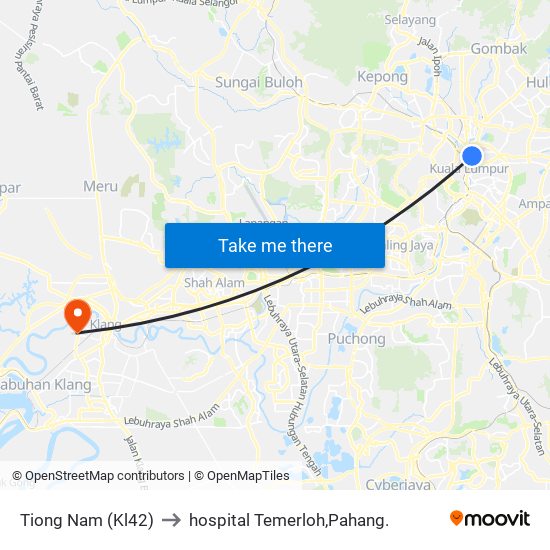 Tiong Nam (Kl42) to hospital Temerloh,Pahang. map