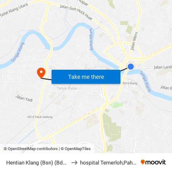 Hentian Klang (Bsn) (Bd580) to hospital Temerloh,Pahang. map