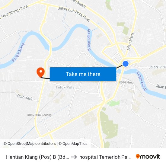 Hentian Klang (Pos) B (Bd664) to hospital Temerloh,Pahang. map