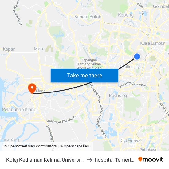 Kolej Kediaman Kelima, Universiti Malaya (Kl2343) to hospital Temerloh,Pahang. map