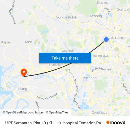 MRT Semantan, Pintu B (Kl1174) to hospital Temerloh,Pahang. map