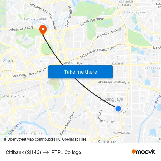 Citibank (Sj146) to PTPL College map