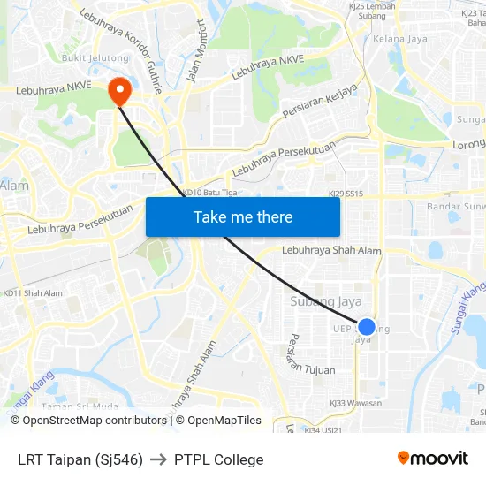 LRT Taipan (Sj546) to PTPL College map