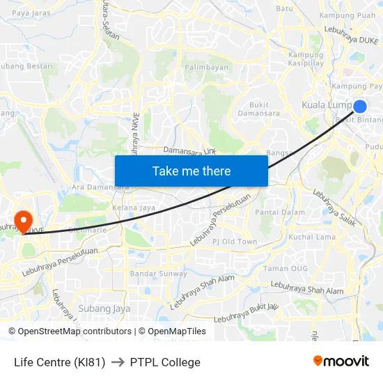 Life Centre (Kl81) to PTPL College map