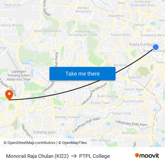 Monorail Raja Chulan (Kl22) to PTPL College map
