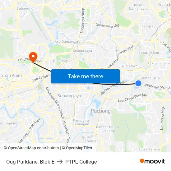 Oug Parklane, Blok E to PTPL College map