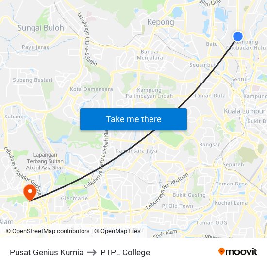 Pusat Genius Kurnia to PTPL College map