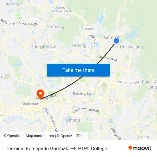 Terminal Bersepadu Gombak to PTPL College map