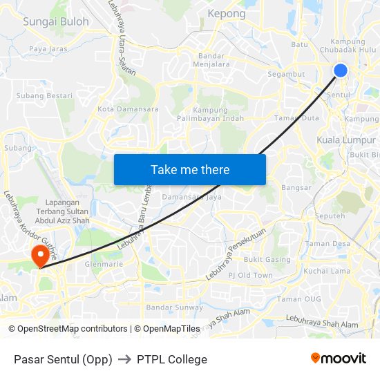 Pasar Sentul (Opp) to PTPL College map