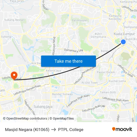 Masjid Negara (Kl1065) to PTPL College map