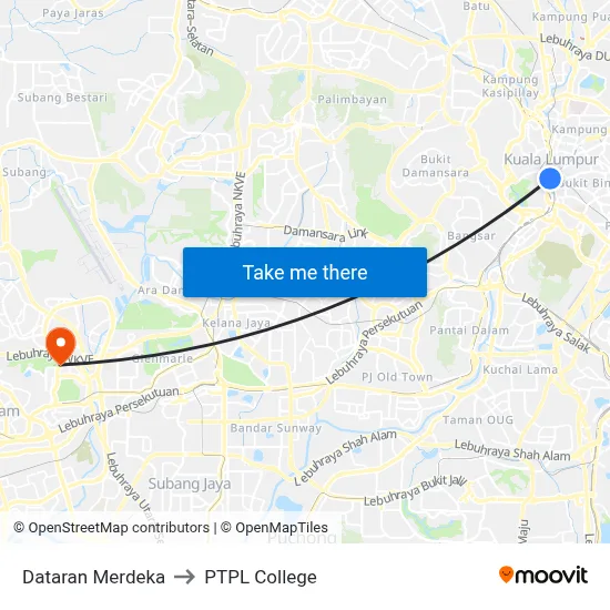 Dataran Merdeka to PTPL College map