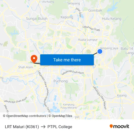 LRT Maluri (Kl361) to PTPL College map