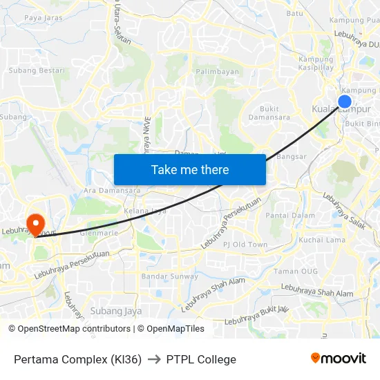 Pertama Complex (Kl36) to PTPL College map