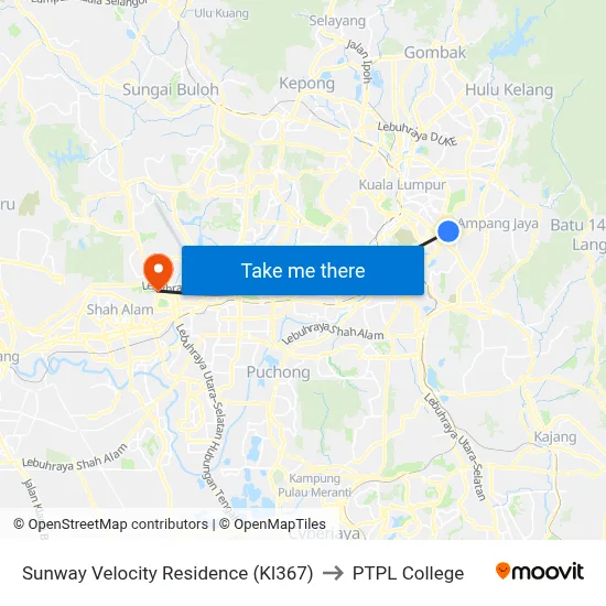 Sunway Velocity Residence (Kl367) to PTPL College map