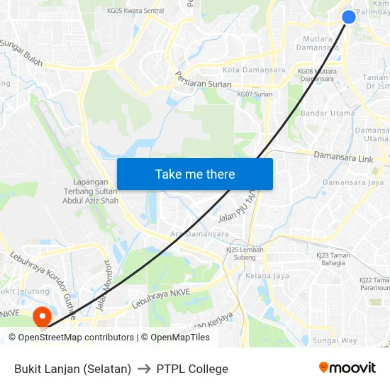 Bukit Lanjan (Selatan) to PTPL College map