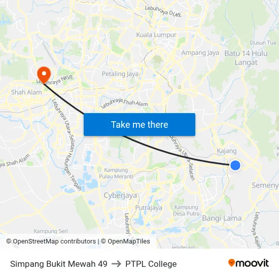 Simpang Bukit Mewah 49 to PTPL College map
