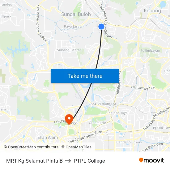 MRT Kg Selamat Pintu B to PTPL College map