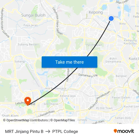 MRT Jinjang Pintu B to PTPL College map
