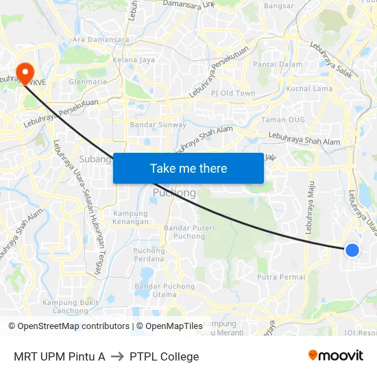 MRT UPM Pintu A to PTPL College map