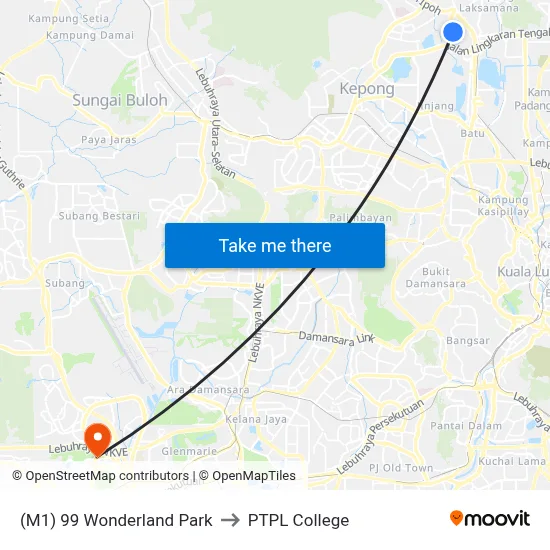(M1) 99 Wonderland Park to PTPL College map
