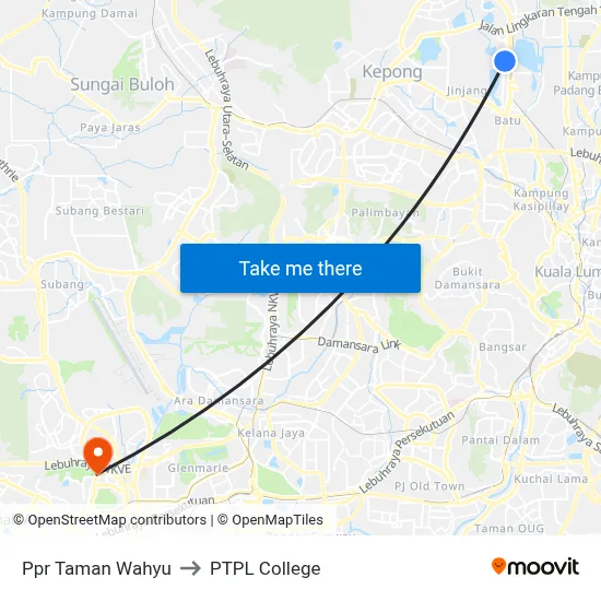 Ppr Taman Wahyu to PTPL College map