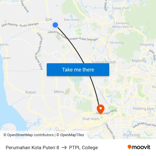 Perumahan Kota Puteri 8 to PTPL College map