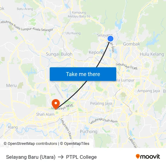 Selayang Baru (Utara) to PTPL College map