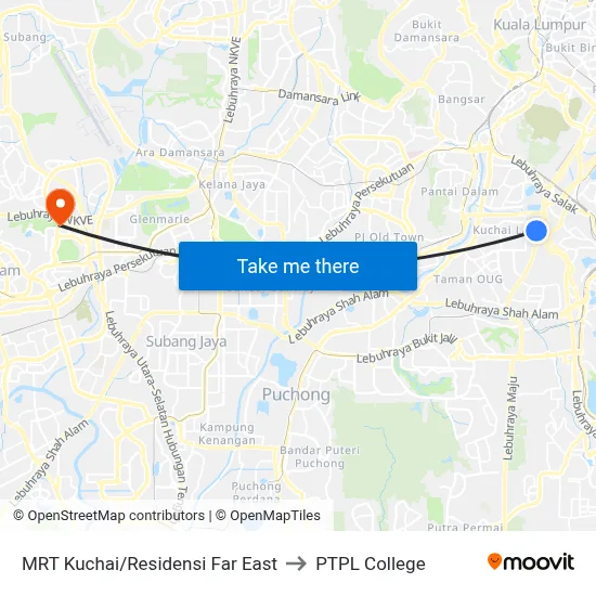 MRT Kuchai/Residensi Far East to PTPL College map