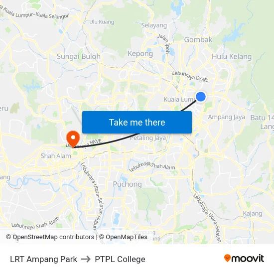 LRT Ampang Park to PTPL College map