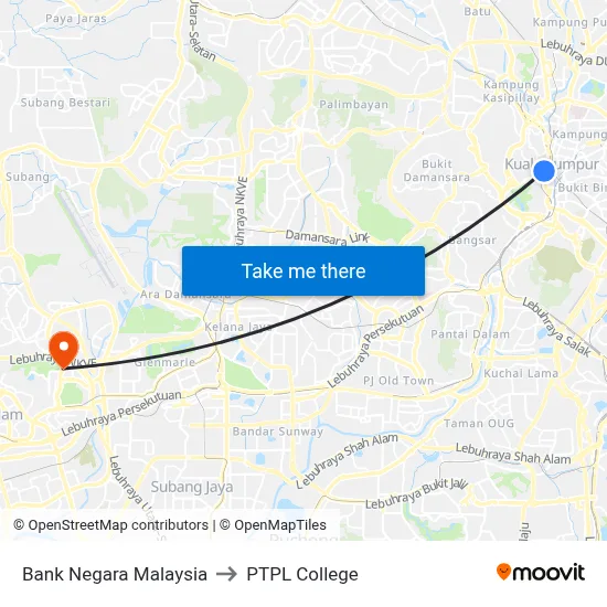 Bank Negara Malaysia to PTPL College map