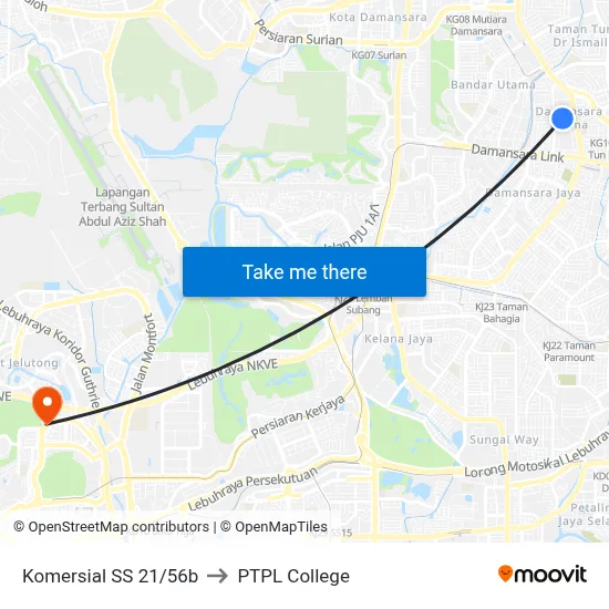 Komersial SS 21/56b to PTPL College map