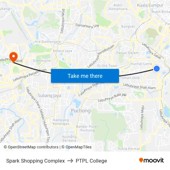 Spark Shopping Complex to PTPL College map