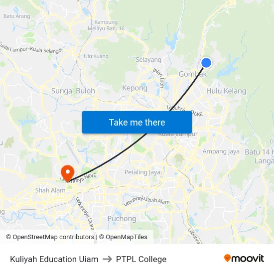 Kuliyah Education Uiam to PTPL College map