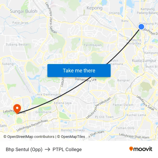 Bhp Sentul (Opp) to PTPL College map