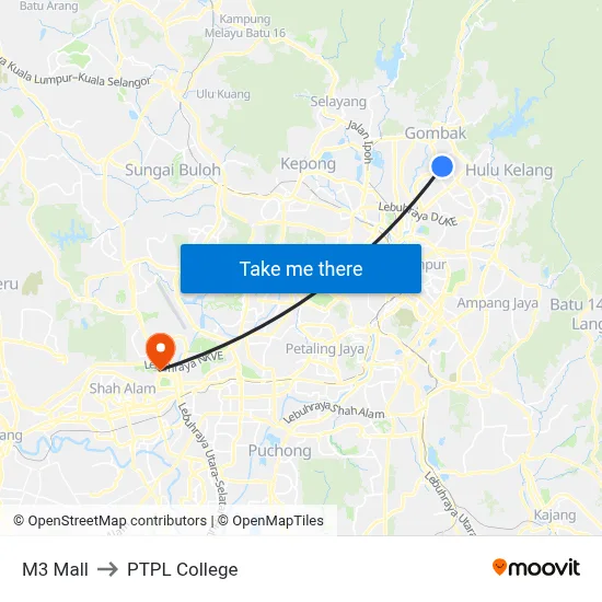 M3 Mall to PTPL College map