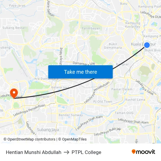 Hentian Munshi Abdullah to PTPL College map