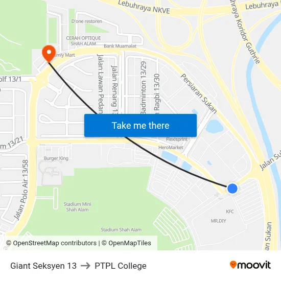 Giant Seksyen 13 to PTPL College map