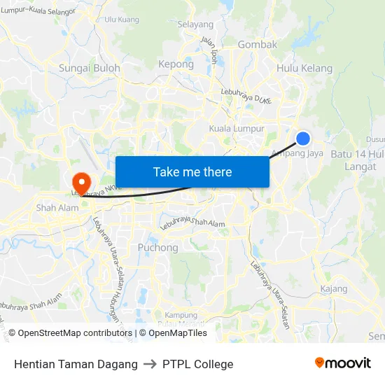 Hentian Taman Dagang to PTPL College map