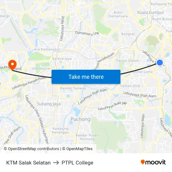 KTM Salak Selatan to PTPL College map
