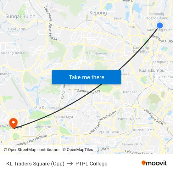 KL Traders Square (Opp) to PTPL College map