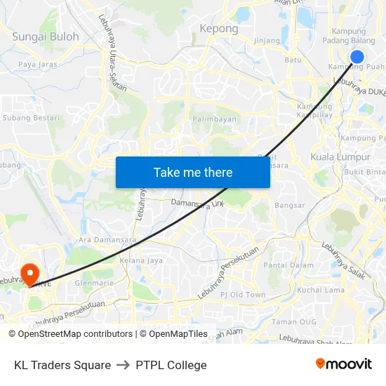 KL Traders Square to PTPL College map