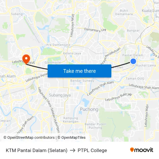 KTM Pantai Dalam (Selatan) to PTPL College map